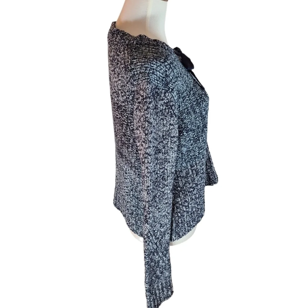 White + Warren Cotton Knit Sweater Blue & White Bow Tie Feminine xSMALL Preowned